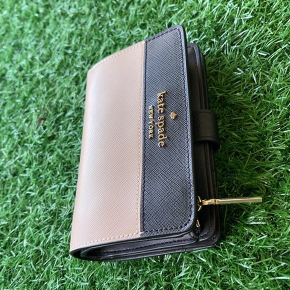 Kate Spade Staci Colorblock Medium Compact Bifold Wallet Warm Beige Multi - Picture 2 of 16